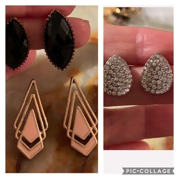 3pr crystal, jet, enamel 80s stud earrings - Picture 1 of 10
